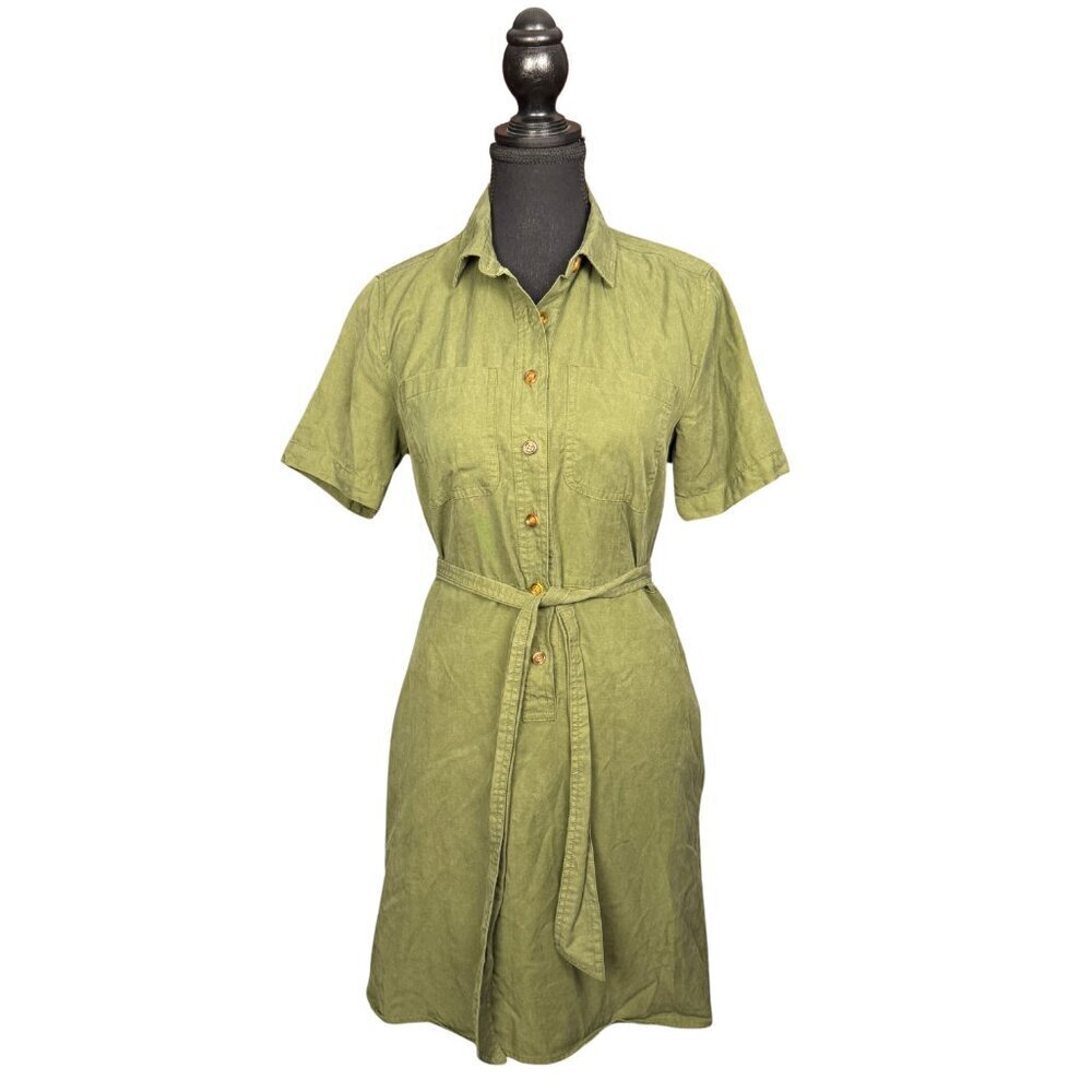 J.Crew Minimalist Olive Green Shirt Dress Size 4 Tencel Blend Short Sleeve